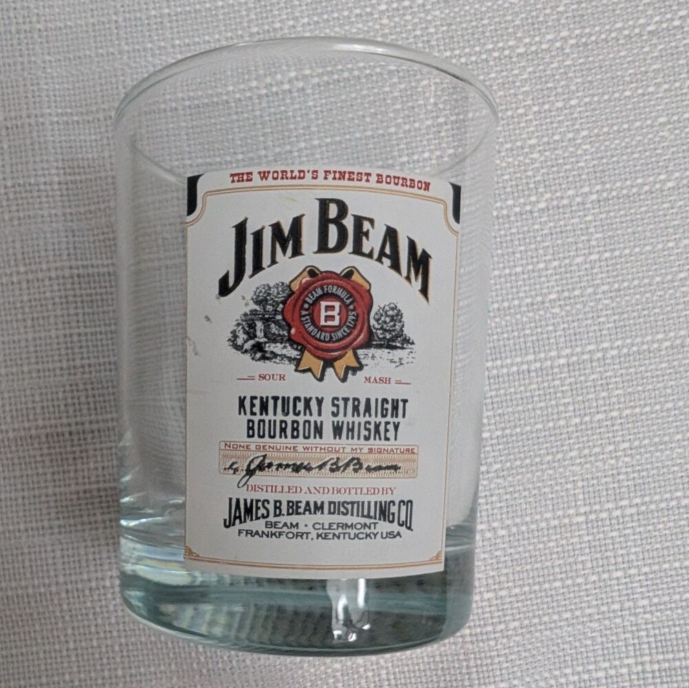 Jim Beam Kentucky Straight Bourbon Whiskey Label Rocks Glass Barware 4" Vintage